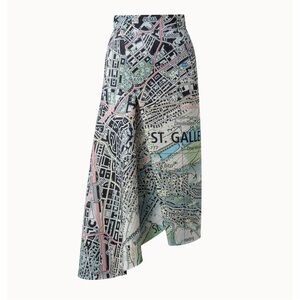 Akris Techno Neoprene Map Print Midi Skirt Asymmetric St Gallen City Green 8